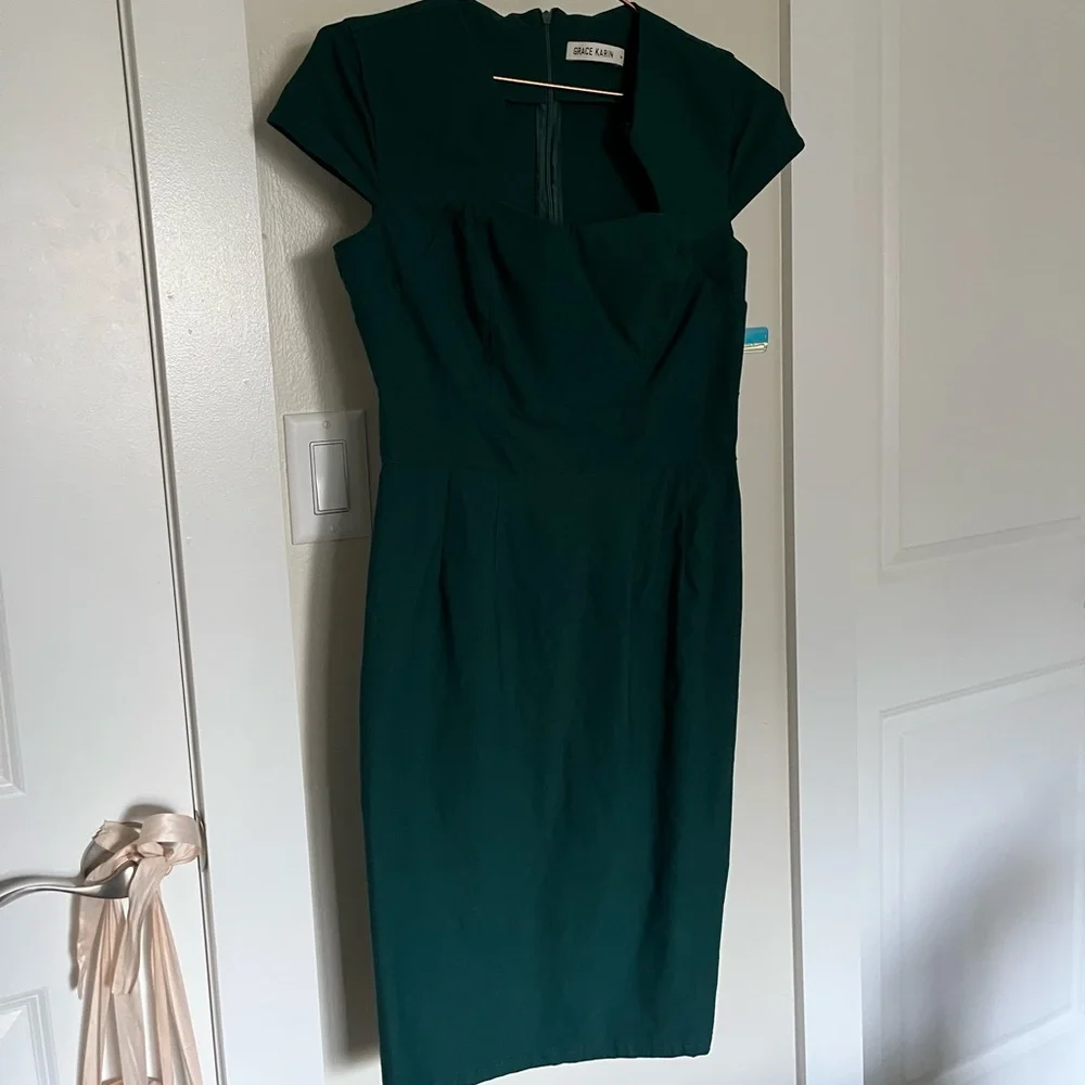 Grace Karin Bodycon Pencil Dress, Dark Green | M - Picture 2 of 7